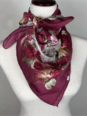 Domanni for Gantos Made in Italy Burgundy Rose Print Scarf Cottagecore Coquette